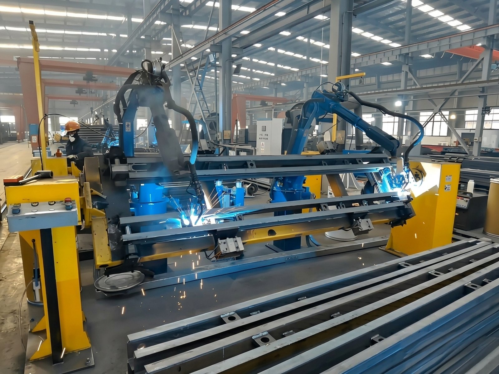 Warehouse racking components during welding process